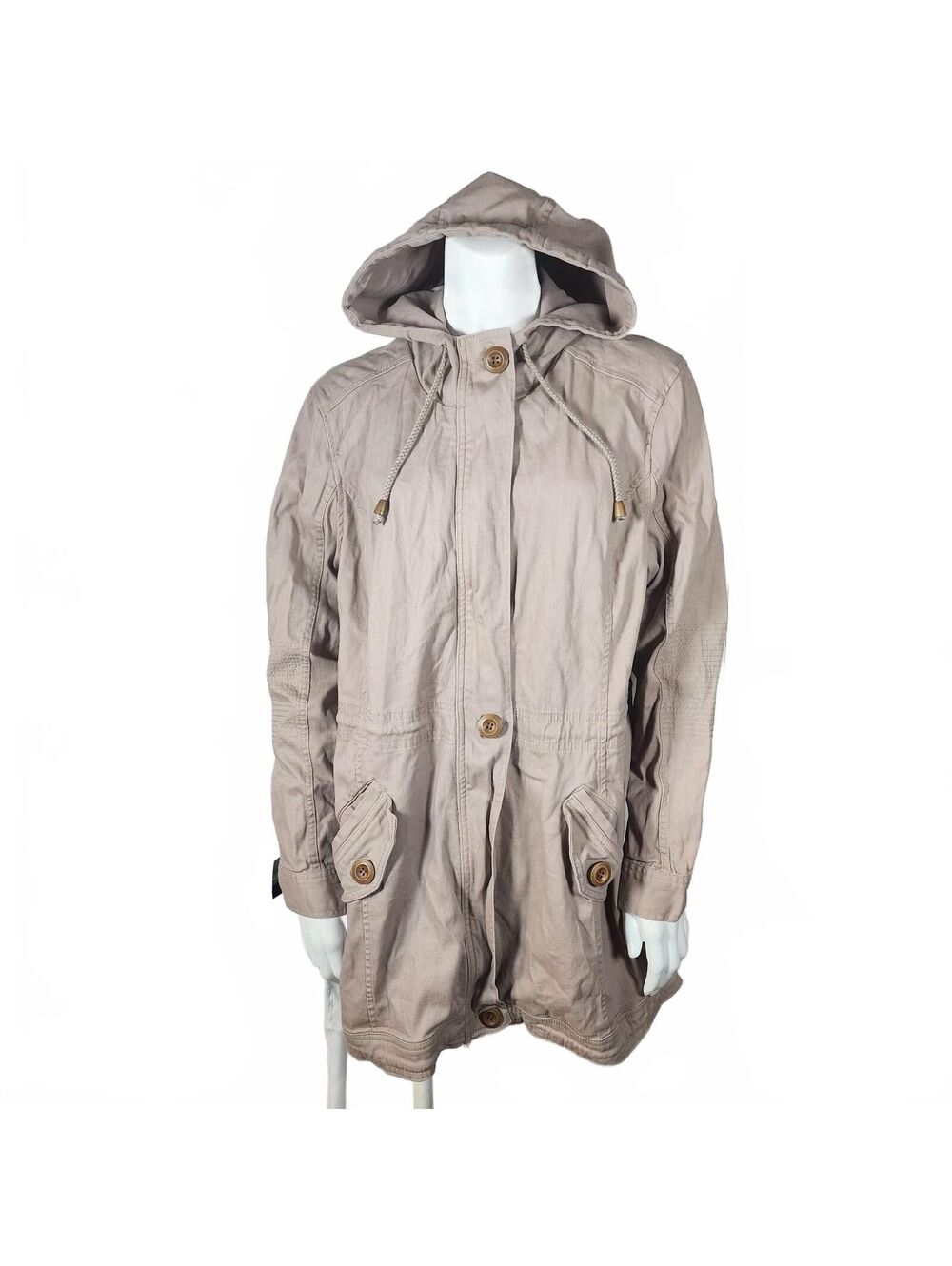 1 Sunset Lane Women's Hooded Beige Long Jacket Coat Large